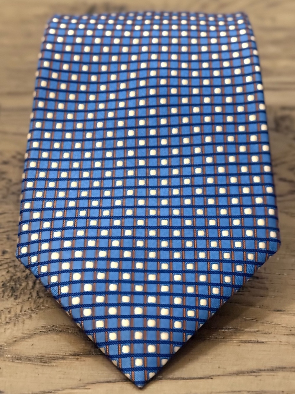 Ike Behar Blue Grid Tie with White Accents